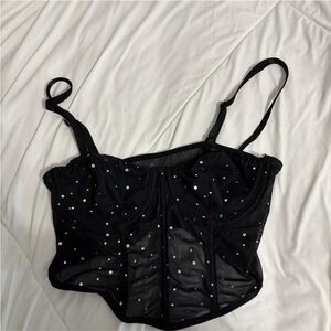SHEIN Black Mesh Tank Top with Rhinestones